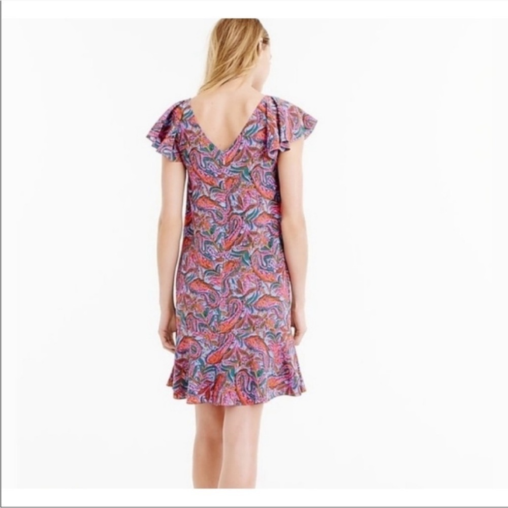 J. CREW Pink Blue Paisley 100% Silk Cap Flutter Sleeve Mini Dress Size 2 Petite - Picture 3 of 14